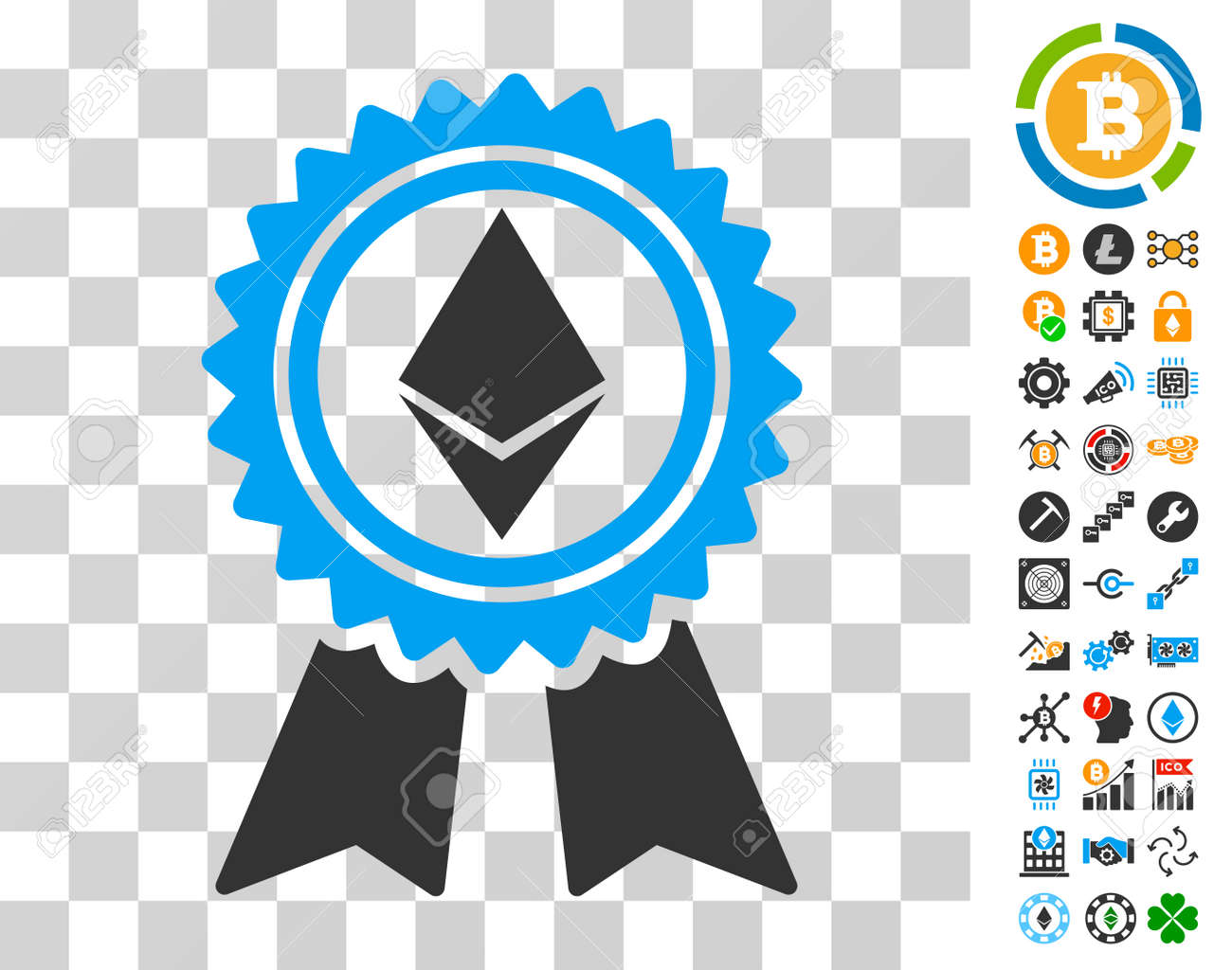 Ethereum Reward Medal Icon With Bonus Bitcoin Mining And Blockchain - 